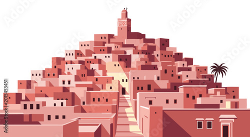 Foto Vibrant Cityscape Vector Illustration A Panoramic View of an Ancient Moroccan To