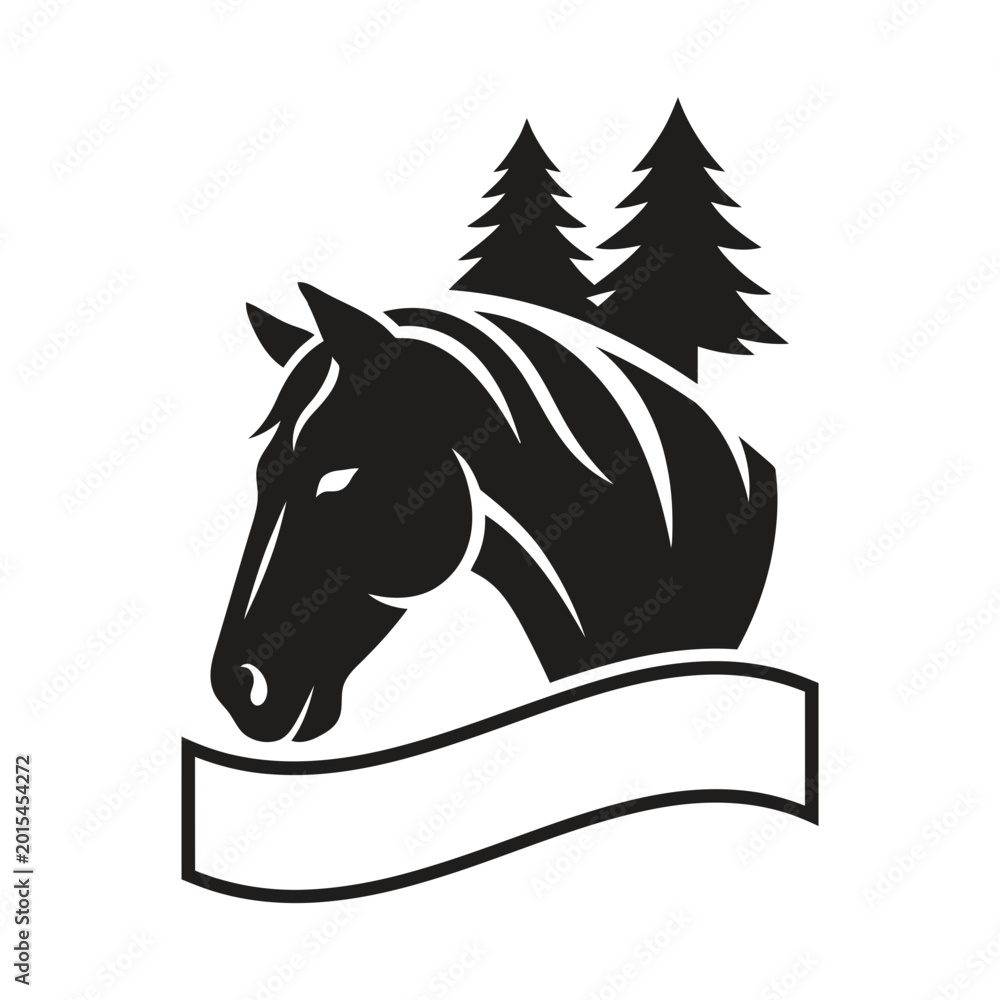 Fototapeta premium Horse head with leaf swoosh silhouette