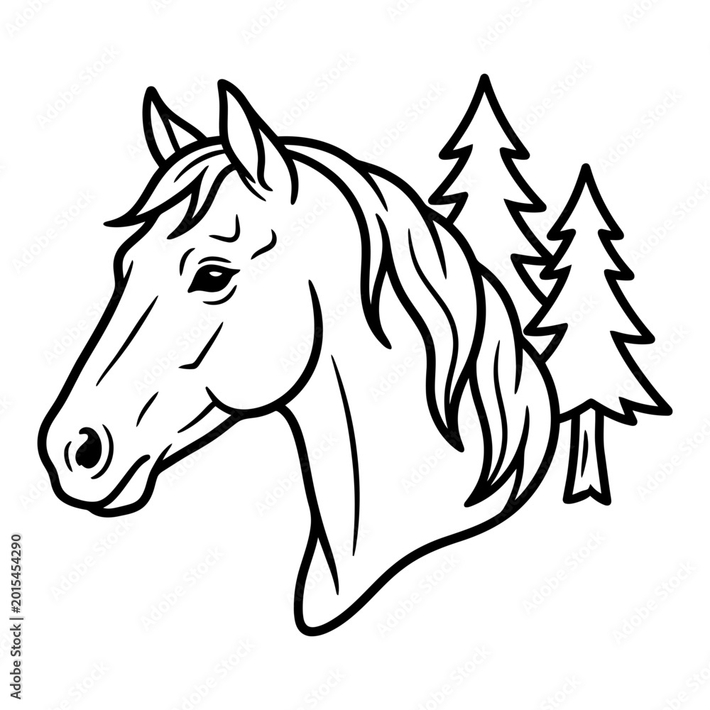 Fototapeta premium Horse woman profile round floral silhouette