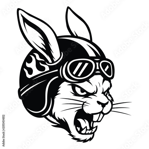 Rabbit Racer with Vintage Biker Helmet Vector Art