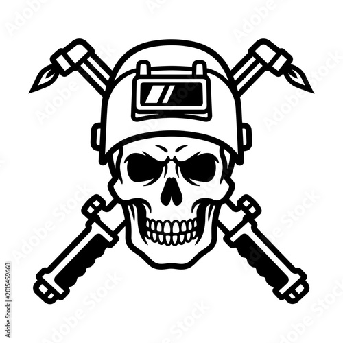 Quadro su tela Welder skull with crossed welding torches