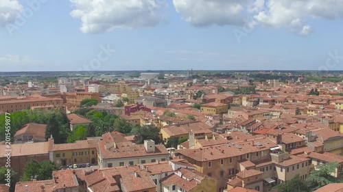 Drone panorama of Pisa Lungarni and historic buildings by river