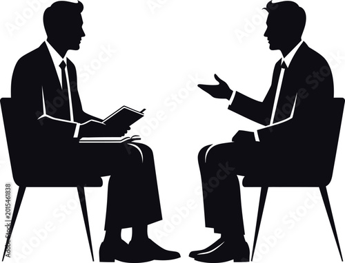 Tableau sur toile Business interview discussion silhouette vector illustration