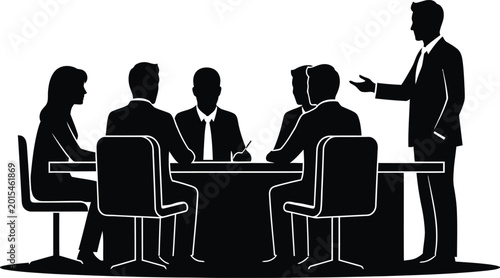 Photos Corporate team meeting silhouette with business presentation discussion