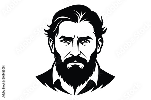 Fotografija man face full beard and mustache silhouette line art vector illustration with a