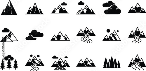 Fotografie Mountain silhouette icons on isolated transparent background