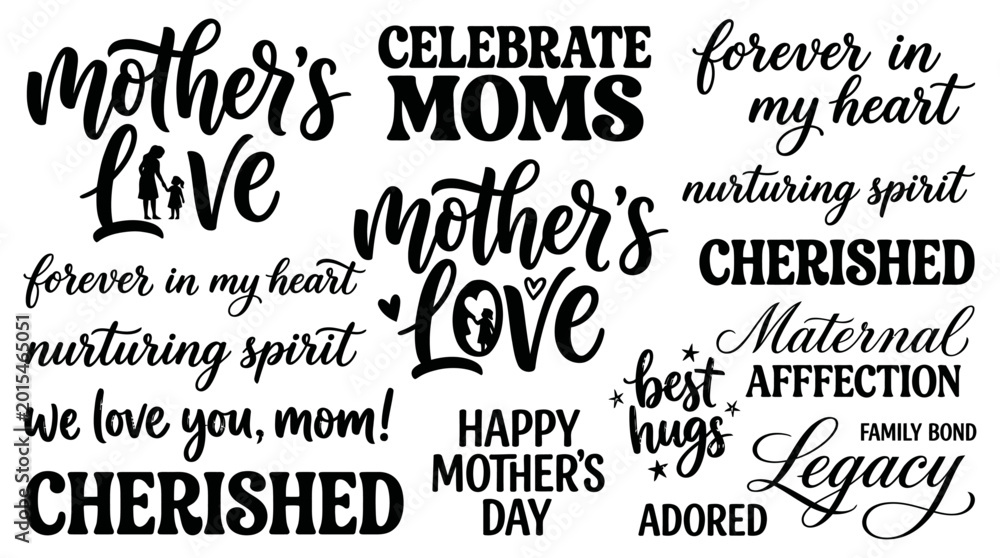 Fototapeta premium Mother's Love Cherished Forever in My Heart Adored Legacy Collection of Silhouettes and Quotes