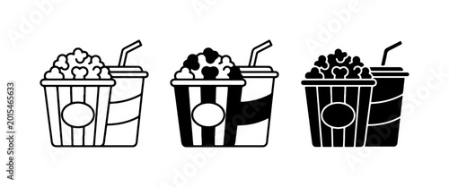 Schilderij op canvas Popcorn and Soda Icons: Movie Snacks, Cinema Treats, Refreshments