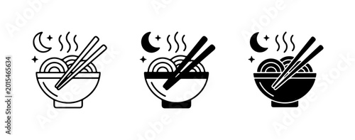 Quadro su tela Noodle Bowl Icons, Hot Food, Asian Cuisine, Chopsticks, Moon, Stars