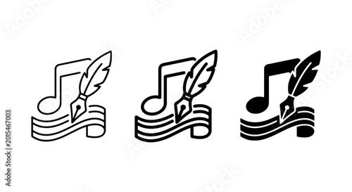 Foto Music Notes, Feather Pen, Inkwell Icons Set: Creative Songwriting & Composition