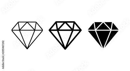 Картината върху платно Diamond Icons Set: Outline, Filled, Silhouette Gemstone Graphics