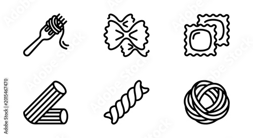 Schilderij op canvas Pasta Icons Set, Italian Food Vector Graphics, Culinary Symbols Collection