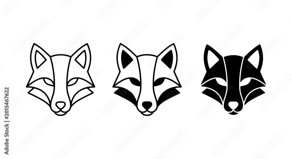 Fototapeta premium Fox Head Icons, Minimalist Animal Graphics, Geometric Wildlife Vector Art
