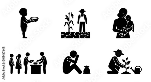 Cuadro en lienzo Poverty Icons: Hunger, Drought, Childcare, Charity, Sadness, Farming