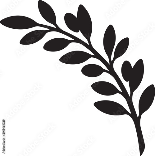 Black stylish laurel leaf vector illustration isolated on transparent background, Vector