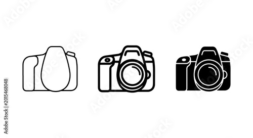Fotografía Camera Icons Set, DSLR, Mirrorless, Outline Vector Graphics for Photography