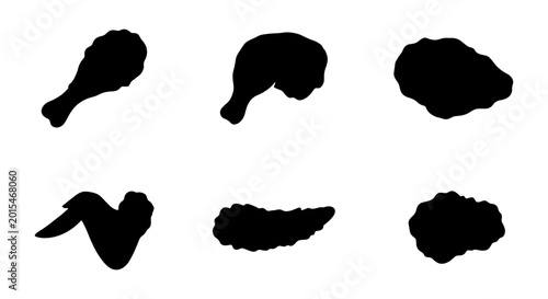 Schilderij op canvas Chicken Pieces Silhouettes, Fried Food Icons, Vector Graphics for Menus