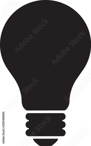Simple black light bulb icon with glowing filament isolated on transparent background, Vector