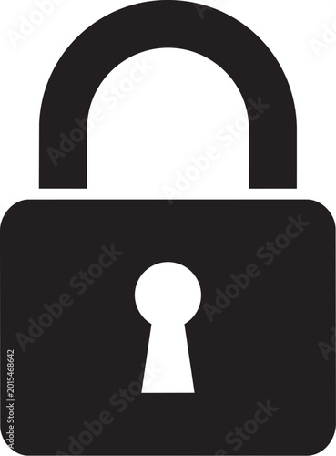 Simple black padlock icon with keyhole detail isolated on transparent background, Vector