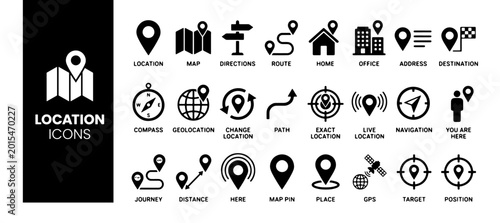 Cuadro en lienzo Route web icons  Navigation, location, route map, traffic, pin,  collection