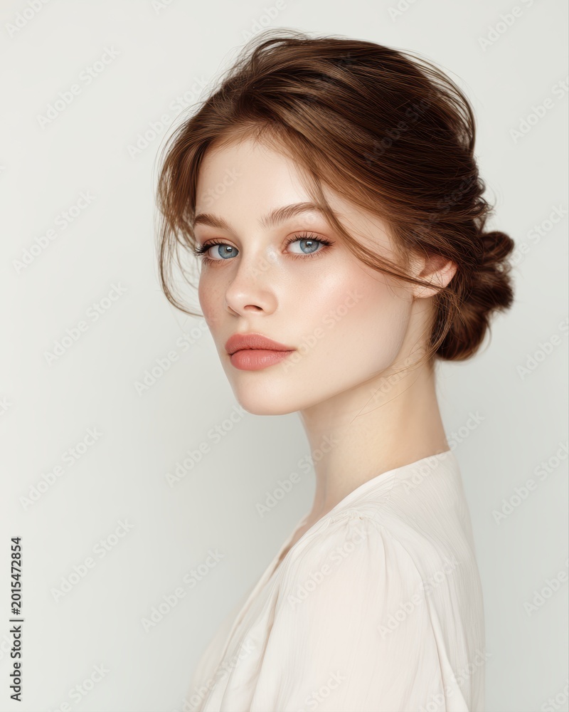 Fototapeta premium Young beautiful woman portrait, clean background