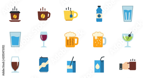 Beverage Icons: Coffee, Tea, Beer, Wine, Soda, Water, Juice Drinks
