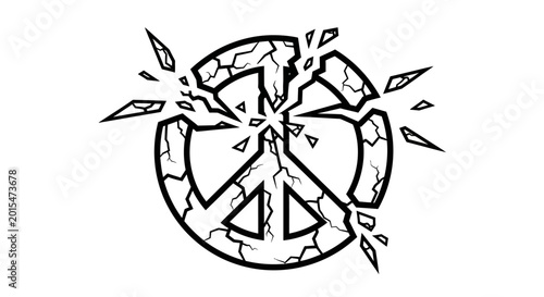 Photos Shattered Peace: A striking emblem symbolizing the breakdown of peace, with a cracked peace sign, suggesting conflict and the fragility of harmony