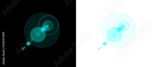 Cuadro en lienzo Abstract cyan light effect with lens flares and optical reflection for realistic glowing lights on black and transparent background