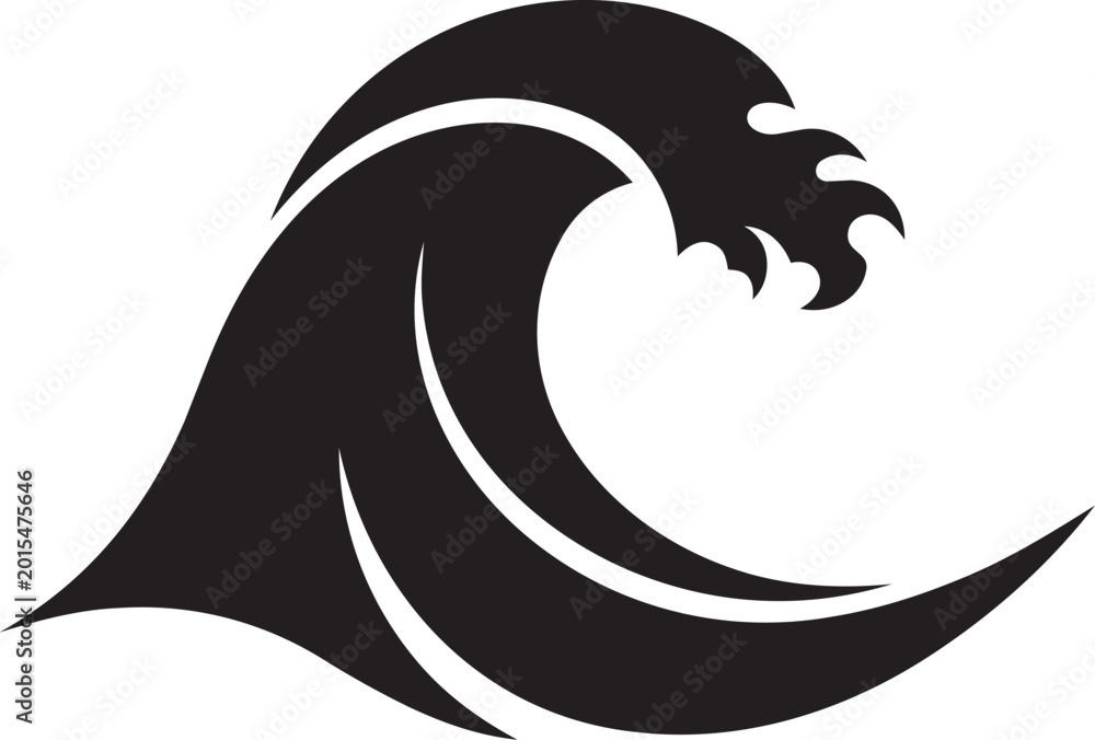 Obraz premium Black stylized wave with dragon head illustration isolated on transparent background, Vector