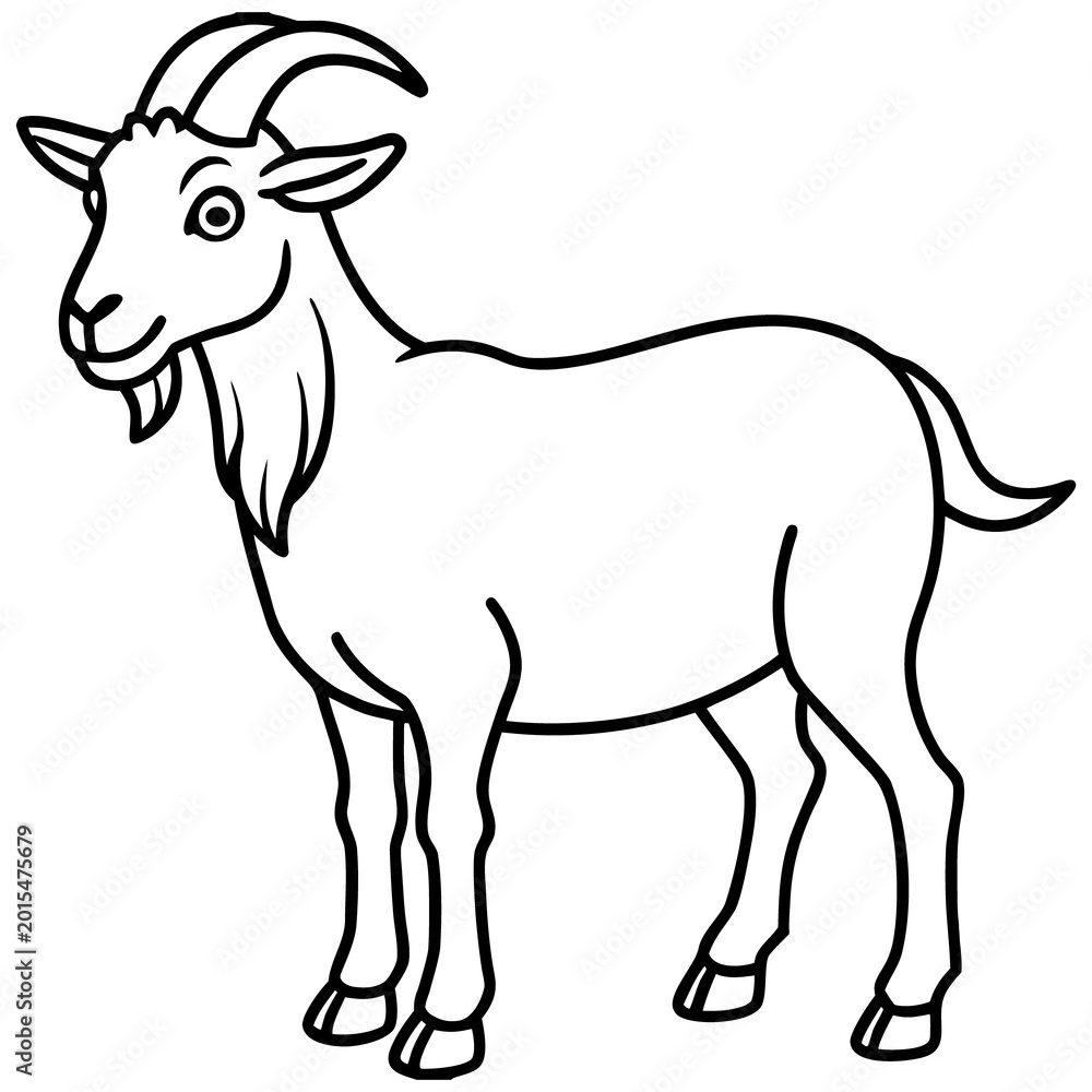 Fototapeta premium Black and white line art illustration of a domestic goat standing.