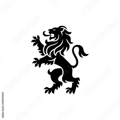 A black and white heraldic lion rampant vector silhouette. A classic medieval-style royal emblem representing power, courage, and noble heritage.