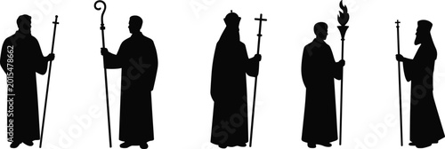 Schilderij op canvas christian clergy silhouette set, bishop priest pastor figures, church religious