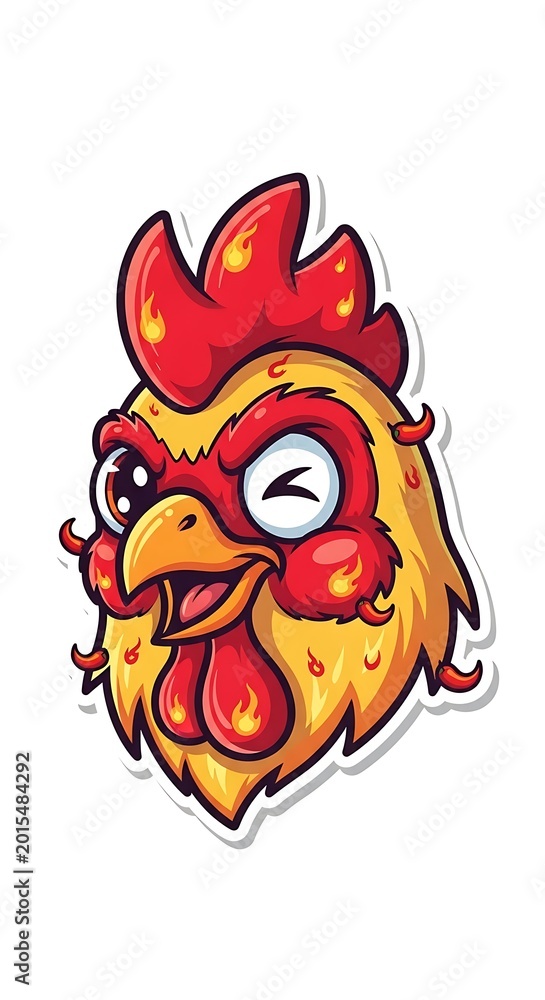 Naklejka premium Funny cartoon chicken head closeup.