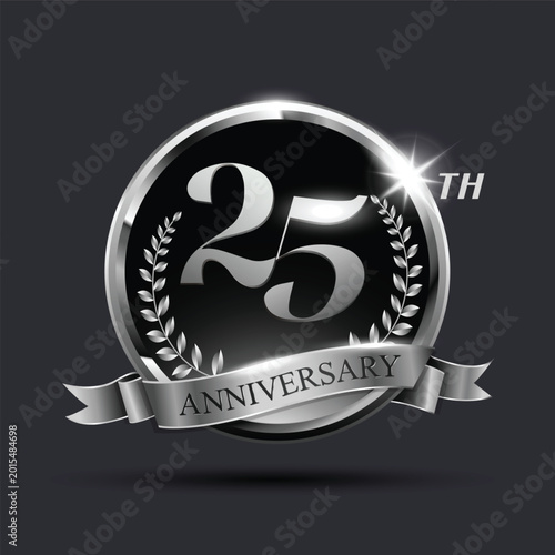 Celebrating 25th anniversary logo, with silver ring and ribbon