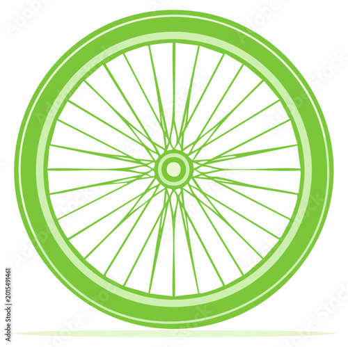 Green Bicycle Wheel Graphic Modern Spokes and Rim Illustration Cycle Equipment Transportation Spare Part Cartoon Vector