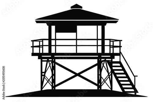 lifeguard tower silhouette line art vector illustration with a white background