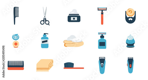 Obraz na płótnie Grooming Essentials: Comb, Scissors, Shaving Cream, Razor, Beard Care Icons