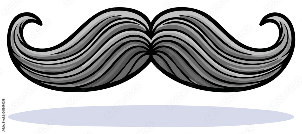 Fototapeta premium Gray handlebar mustache illustration with a thick black outline, vector artwork, facial hair