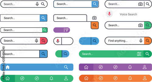 Colorful Search Bar UI Kit Collection, Modern Web and Mobile Interface Elements