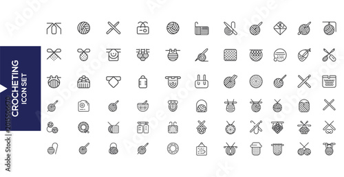 Bild auf Leinwand Crocheting Icon Set: An extensive collection of minimalist line icons meticulously designed to represent the varied aspects of crochet and the necessary equipment