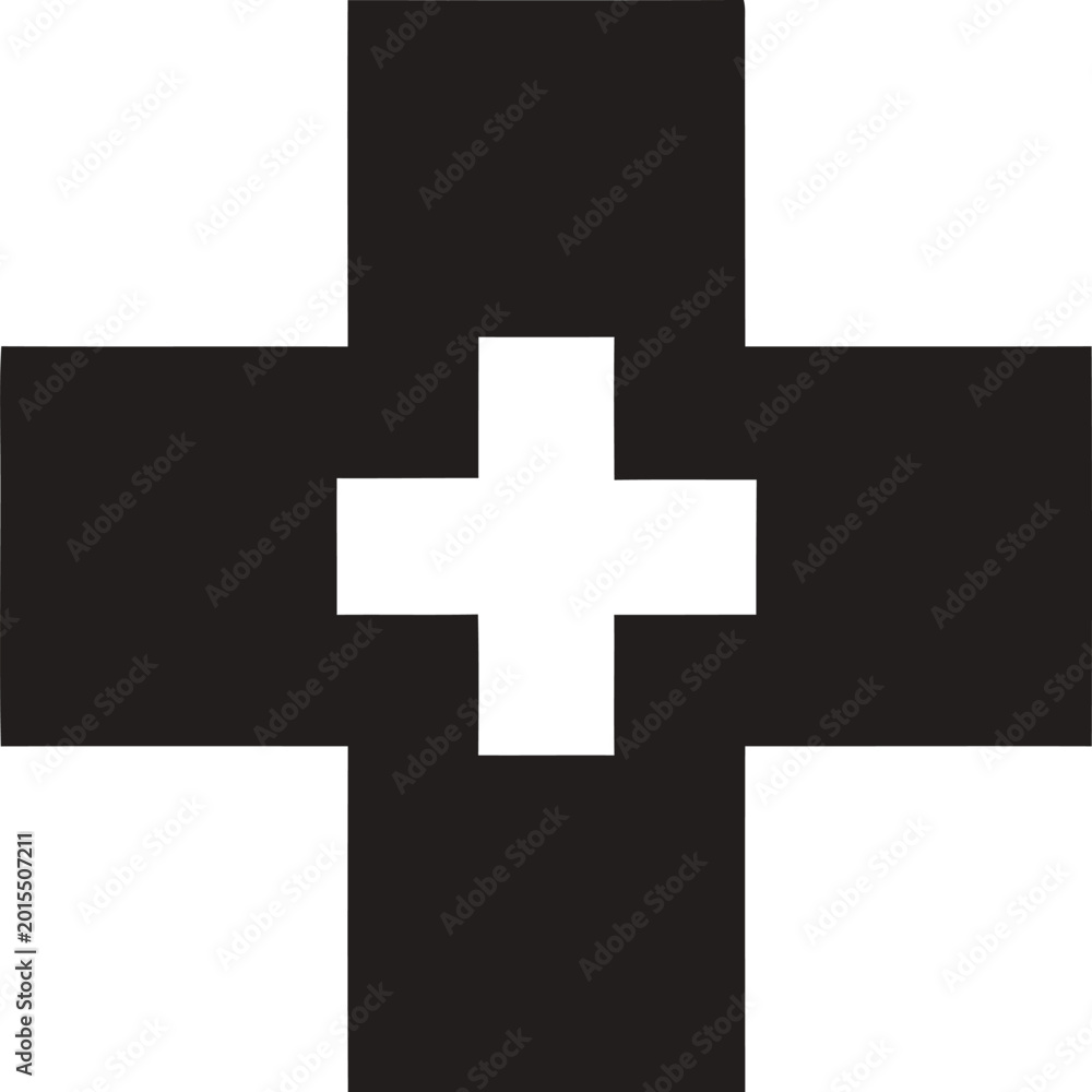 Fototapeta premium Black and white plus sign symbol.