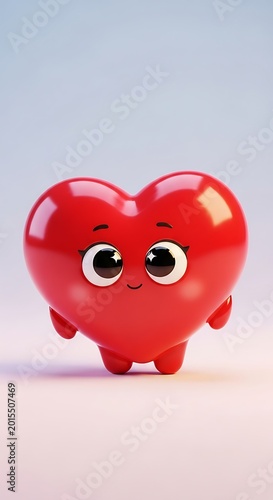 Cute heart shaped cartoon character standing.