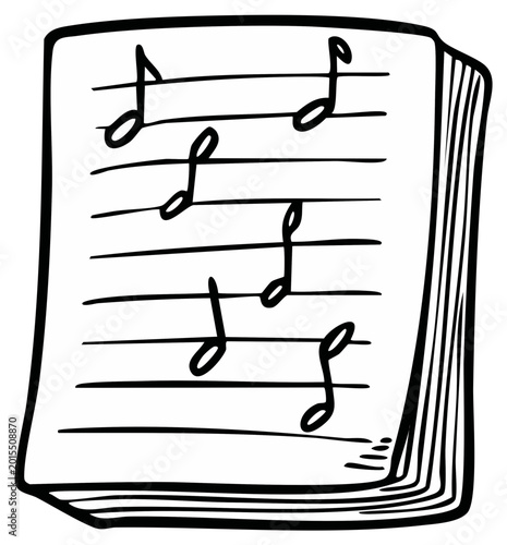 Hand drawn musical notes on lined paper sketch