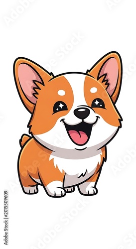 Smiling Corgi Cartoon Dog Portrait.