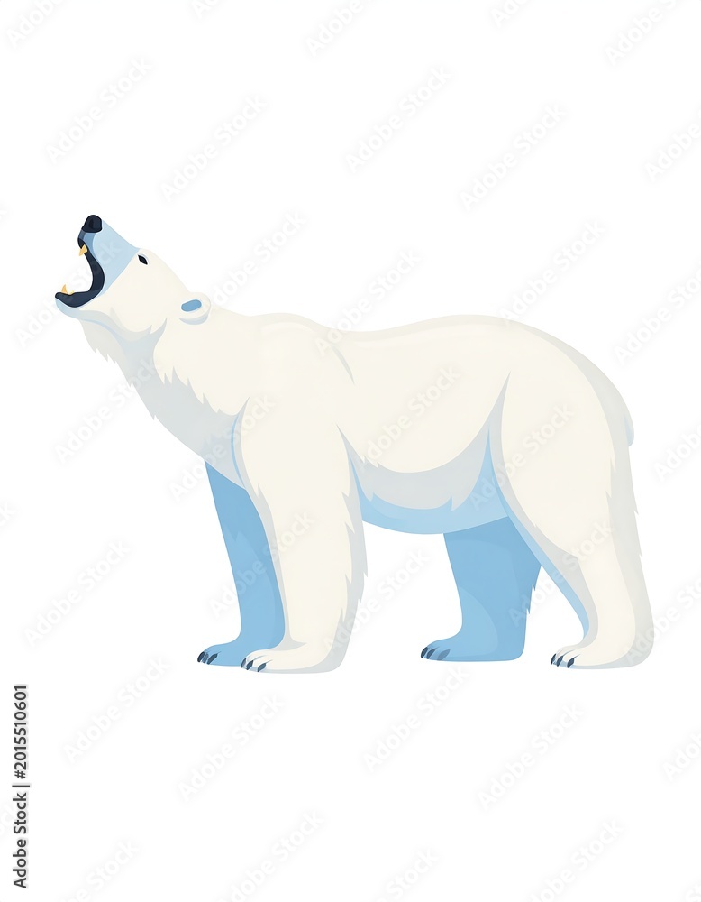 Fototapeta premium Illustration of a large, white bear standing on its hind legs with its mouth open, showcasing its teeth