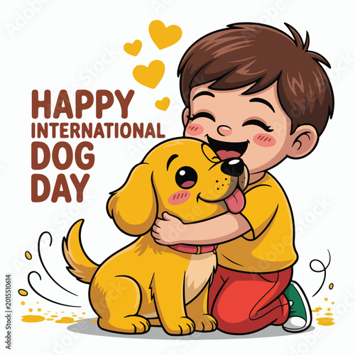 Happy International Dog Day Cute Cartoon Hug