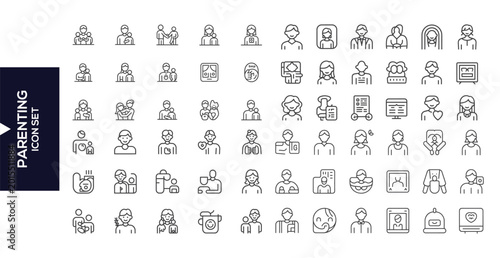 Tableau sur toile Parenting Icon Set: A comprehensive collection of meticulously crafted, minimalistic icons that artfully depict the multifaceted aspects of parenting, emphasizing care, responsibility