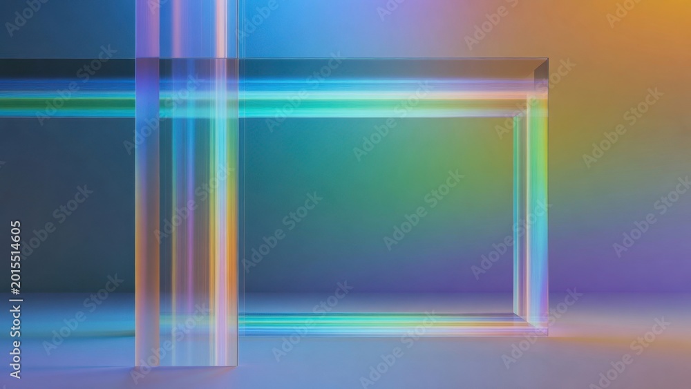 Obraz premium Transparent glass frames intersecting with rainbow light in studio