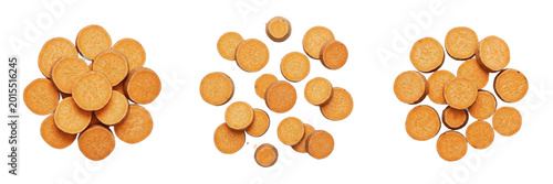 Konstfotografi Pile of round golden crackers crisp salty biscuits snack baked crunchy appetizer