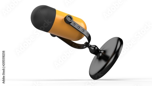 Yellow-Black Desk Microphone. Isolated. White background. 3D render